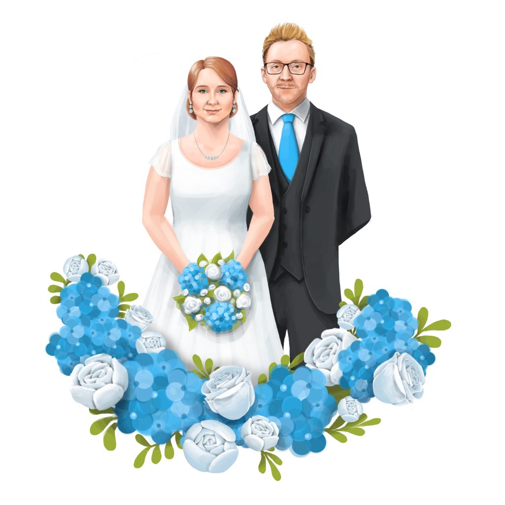 Hochzeitseinladung, Hochzeitsportrait, digitale Illustration