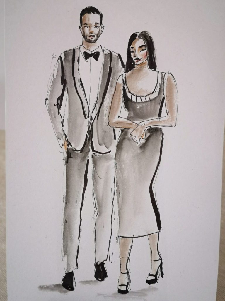 Live-Illustration von Gästen auf einer Hochzeit